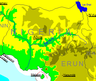 Das Land Nigeria - physikalische Karte